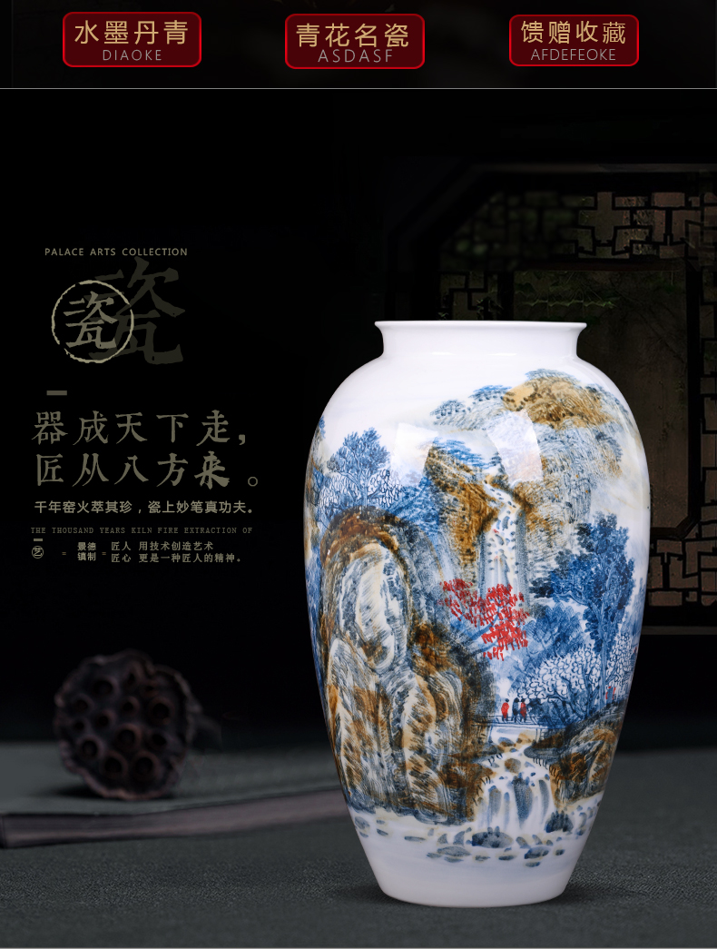 Antique hand - made of blue and white porcelain of jingdezhen ceramics of large vases, flower arranging Chinese sitting room adornment is placed