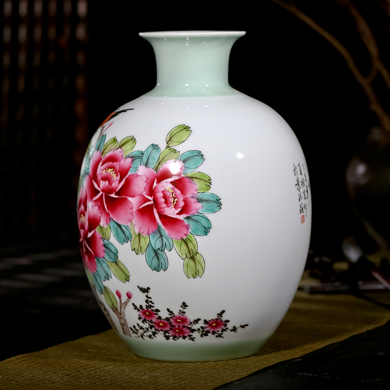 Jingdezhen ceramics famous master hand draw peony vases living room TV cabinet decoration handicraft furnishing articles