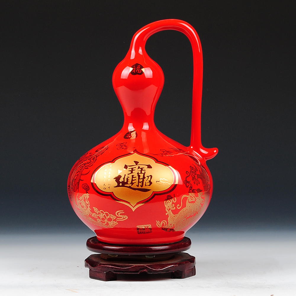 Jingdezhen ceramics China red peony lucky gourd vases and modern vogue to live in a new home decoration items