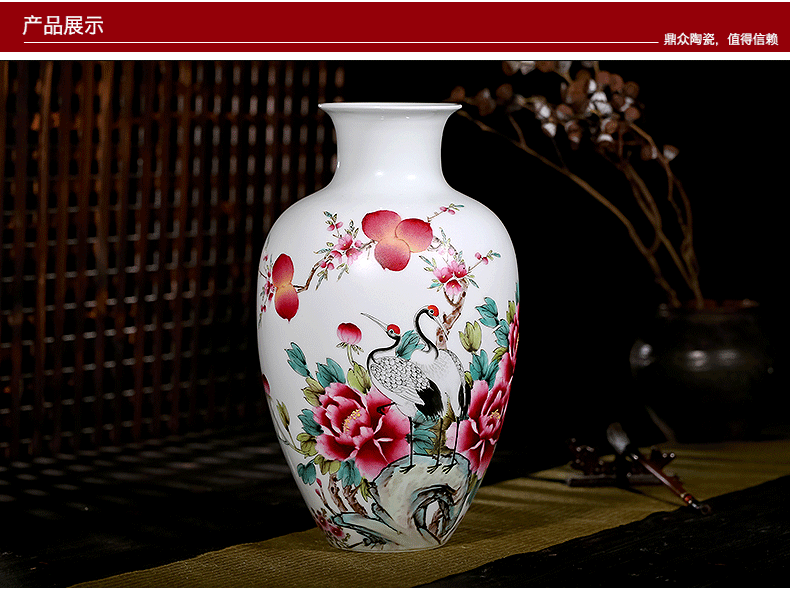 Jingdezhen ceramic hand - made vases, pure manual famous masterpiece wealth longevity flowers sitting room of Chinese style furnishing articles