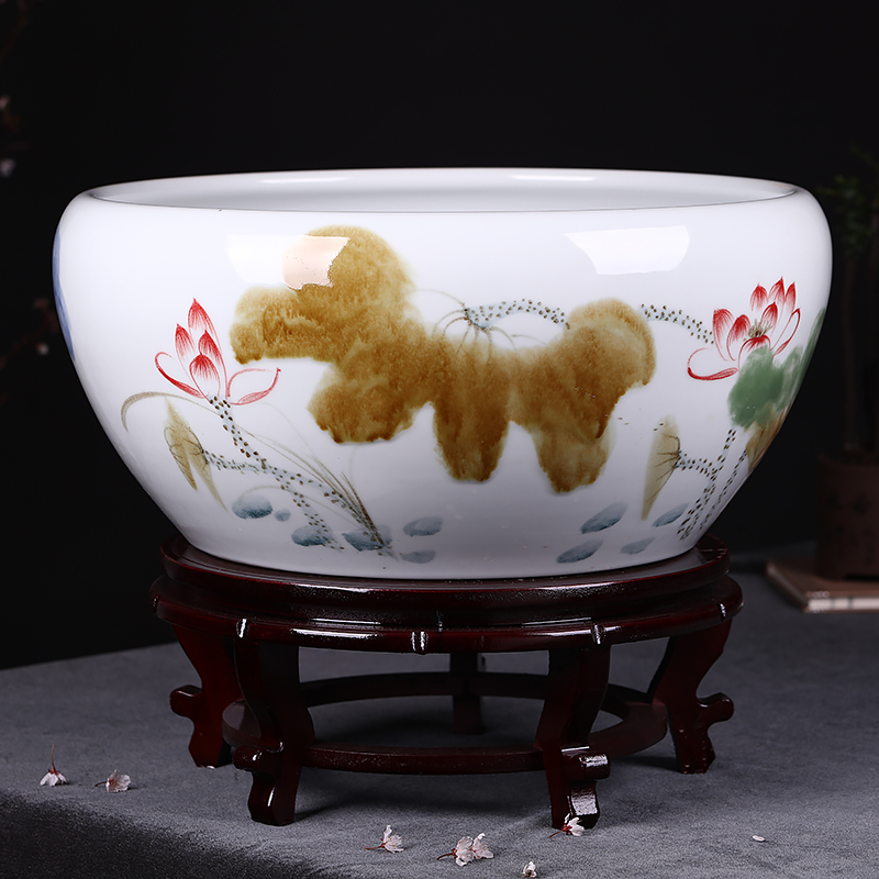 Jingdezhen ceramic goldfish bowl hand - made variable shallow porcelain cylinder tortoise lotus lotus basin furnishing articles extra large