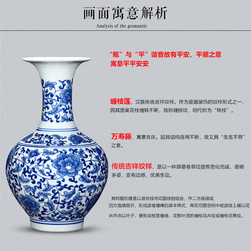Jingdezhen ceramics antique blue and white porcelain vases, flower arrangement classical living room TV wine home furnishing articles