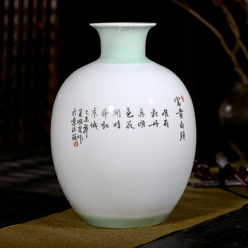 Jingdezhen ceramics famous master hand draw peony vases living room TV cabinet decoration handicraft furnishing articles