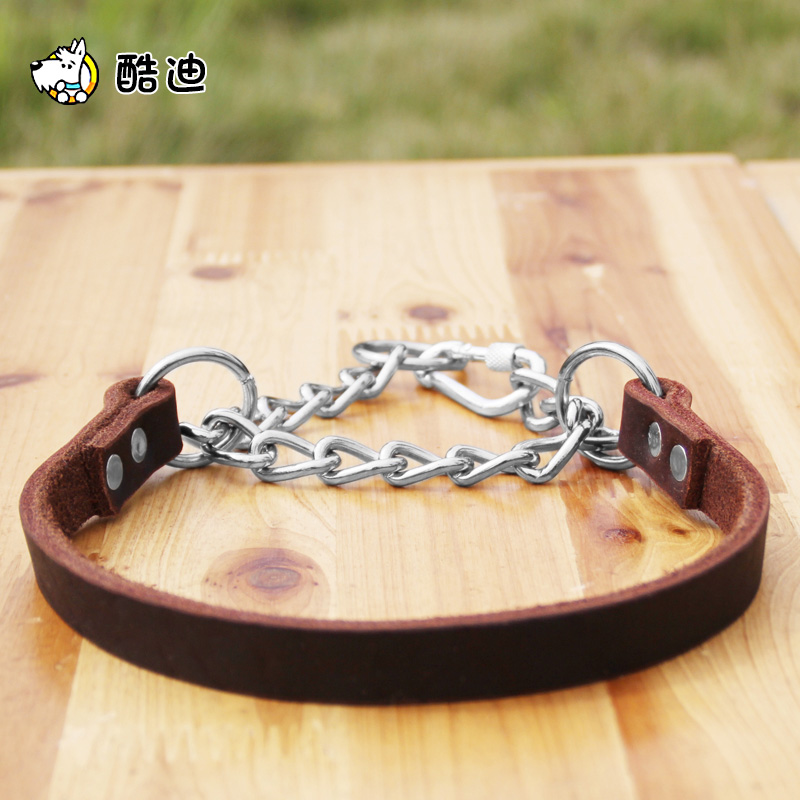 Medium and large dog cowhide collar half P chain pet collar dog rope dog chain leather collar dog supplies