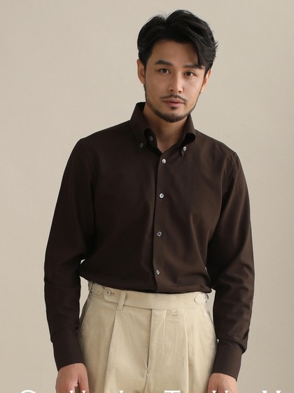 CULTUM意式免烫弹力纽扣领绿色长袖衬衫男士复古绅士休闲商务衬衣