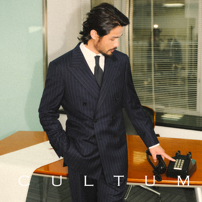 【70% Australian Wool Half-Linen Lining】Cultum Machine Washable No-Iron Commuting Double-Breasted Striped Suit Set for Men