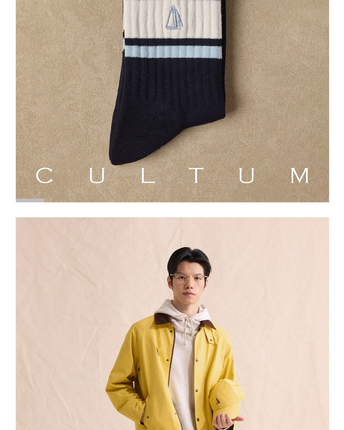 CULTUM Sailboat Embroidered Striped Mid-Calf Socks