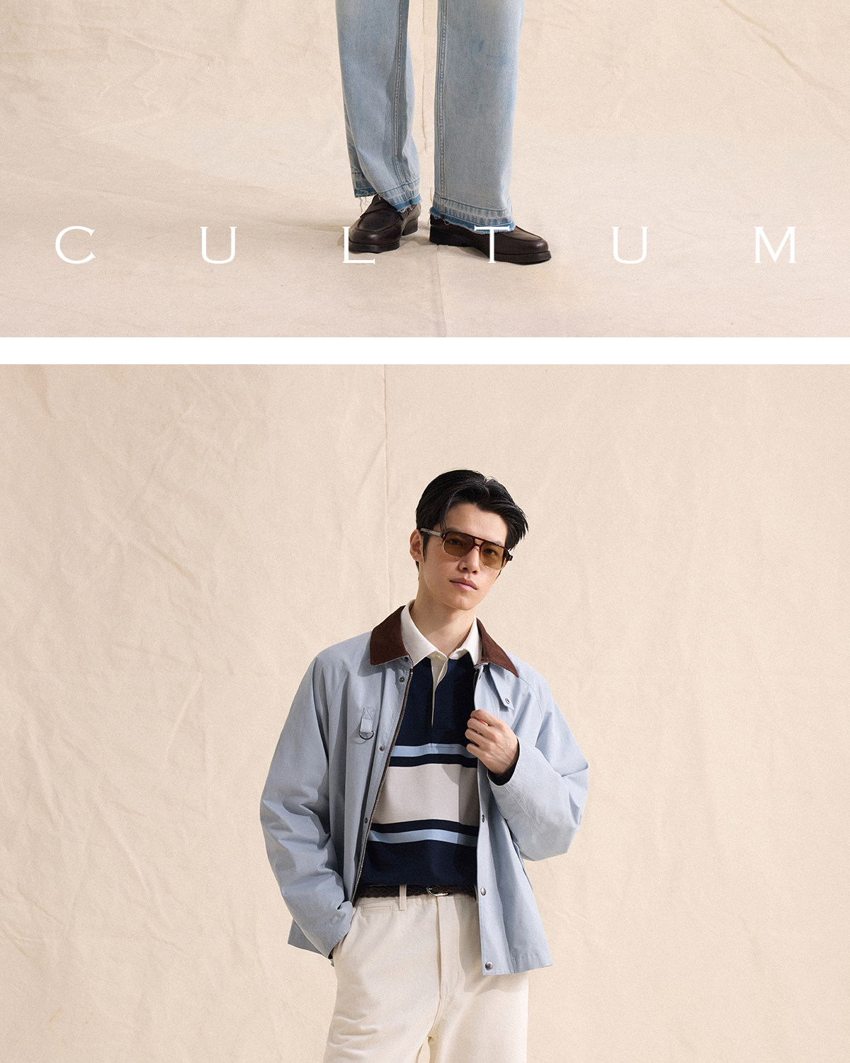 CULTUM Navy Striped Half-Placket Polo