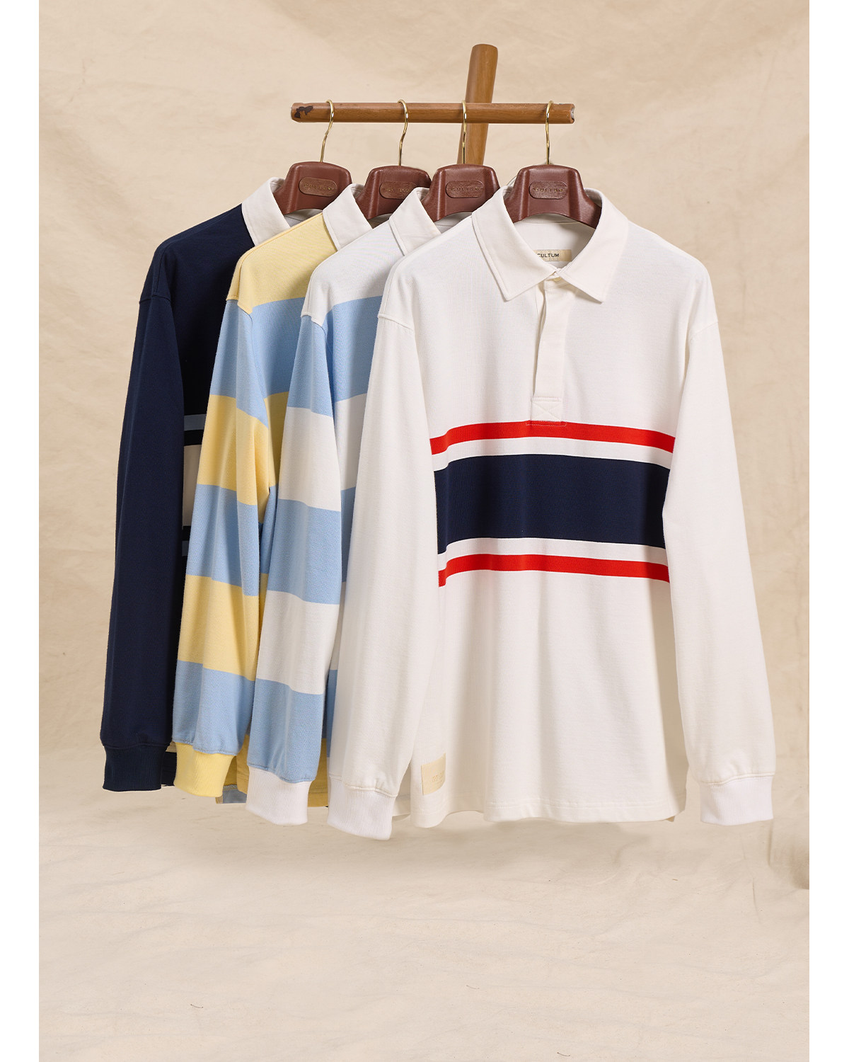 CULTUM Navy Striped Half-Placket Polo