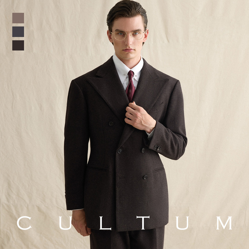 【Gentleman's Armor 50 Wool】Cultum Vintage Wide-Shoulder Herringbone Double-Breasted Notch Lapel Suit Set for Men 【Gentleman's Armor 50 Wool】Cultum Vintage Wide-Shoulder Herringbone Double-Breasted Notch Lapel Suit Set for Men