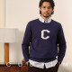 CULTUM30% wool ivy men's round neck pullover retro sweater intarsia varsity VarsitySweater