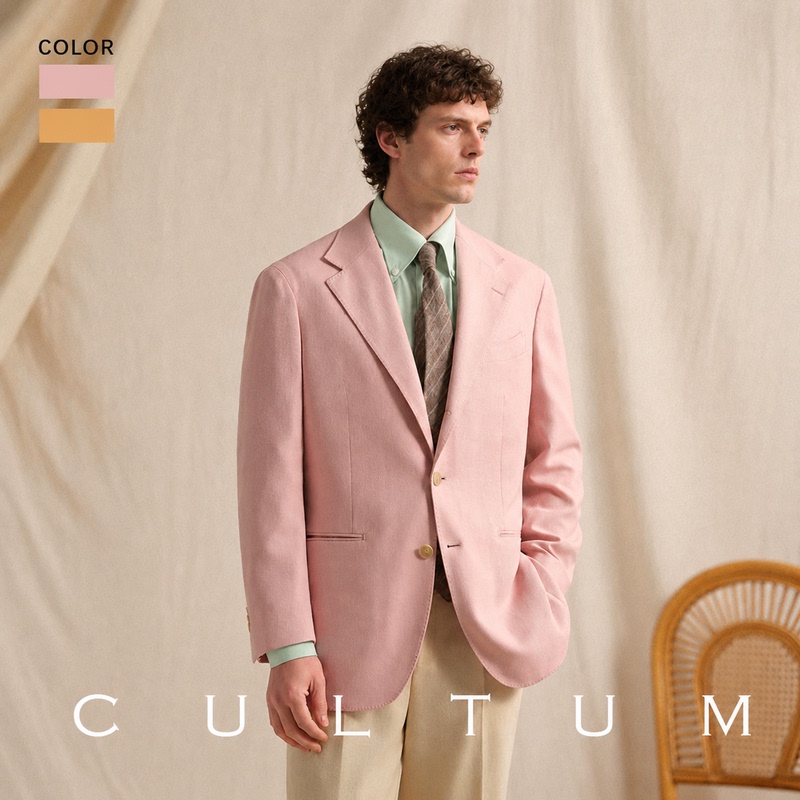 【Linen, No Ironing, Breathable】Cultum Spring and Summer Italian Naples Style Suit Jacket Men's Casual Pink Suit 【Linen, No Ironing, Breathable】Cultum Spring and Summer Italian Naples Style Suit Jacket Men's Casual Pink Suit
