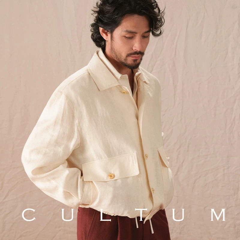 [100% French linen] CULTUM открытая картина ретро свободная лацканная бейсболка A2 бомбер куртка для мужчин