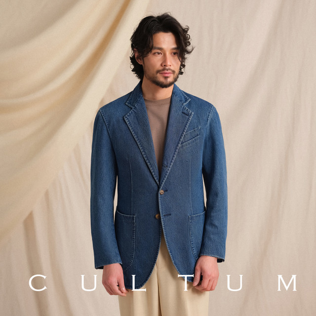 CULTUM 100% ຝ້າຍ Italian denim suit jacket ຜູ້ຊາຍຊຸດ retro ບາດເຈັບແລະ