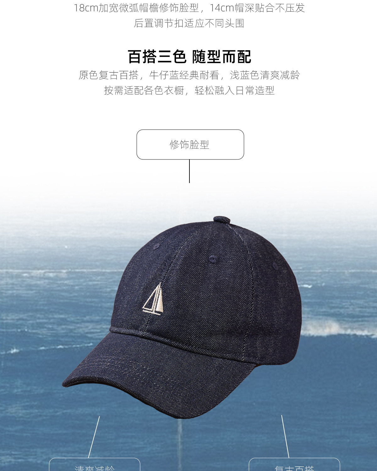 CULTUM Retro Denim Embroidered Baseball Cap