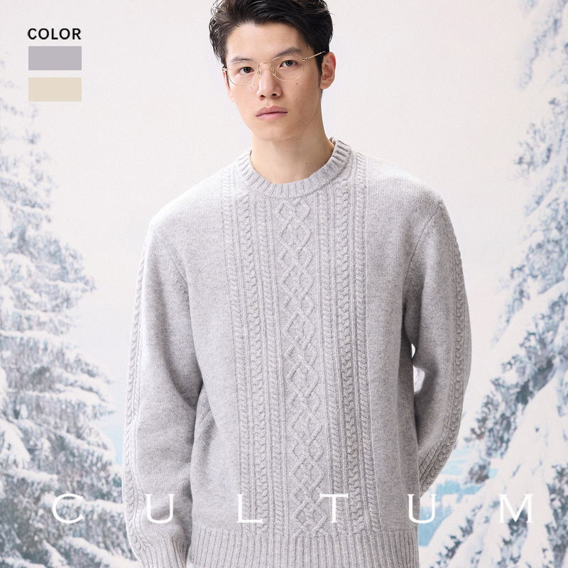 【100% Cotton Wool】Cultum Vintage Three-Dimensional Cable Knit Sweater Men's Crew Neck Knitwear 【100% Cotton Wool】Cultum Vintage Three-Dimensional Cable Knit Sweater Men's Crew Neck Knitwear