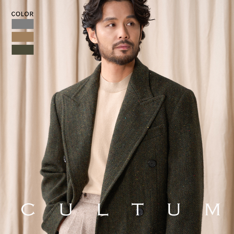 【High Weight 100% Wool】Cultum King Edition Polo Coat Double-Breasted Herringbone Woolen Jacket for Men