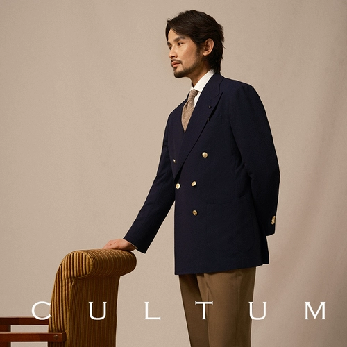 [Дышащий сирсакер длиной полмили] Двубортный пиджак с воротником с лацканами для мужчин, повседневный пиджак