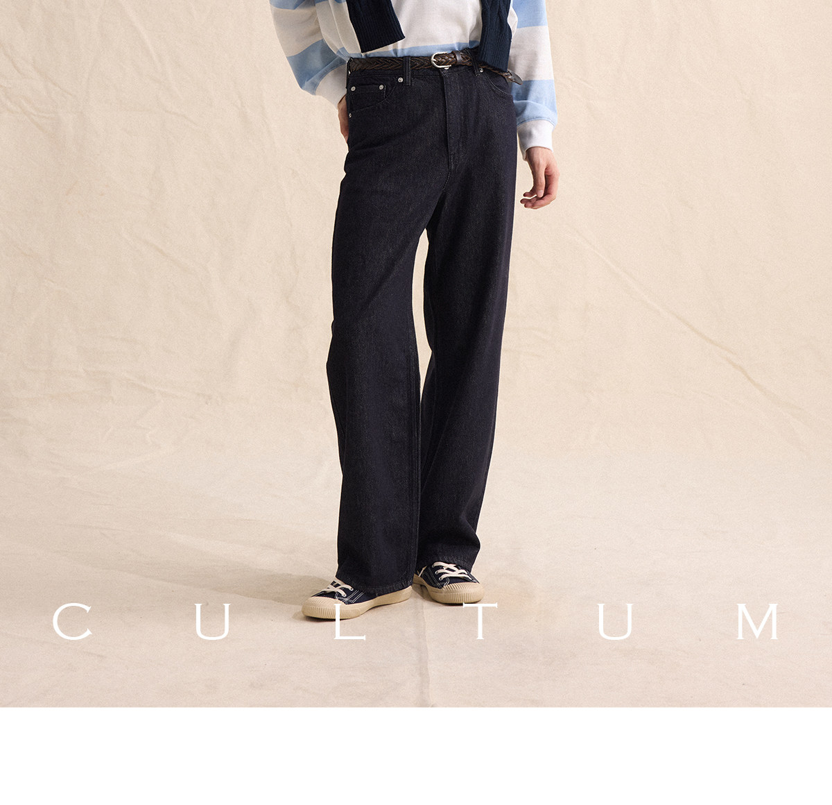 CULTUM Navy Striped Half-Placket Polo