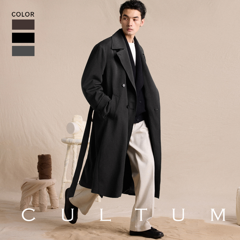 【Flowing and Stylish】Cultum Spring and Autumn Relaxed Double-Breasted Long Trench Coat Men's Casual Jacket