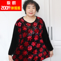 200 catty Mama Garfertilizer to intensify the golden velvet spring autumn T-shirt for older extra-virgin 9 Sleeves Head Loose womens clothing