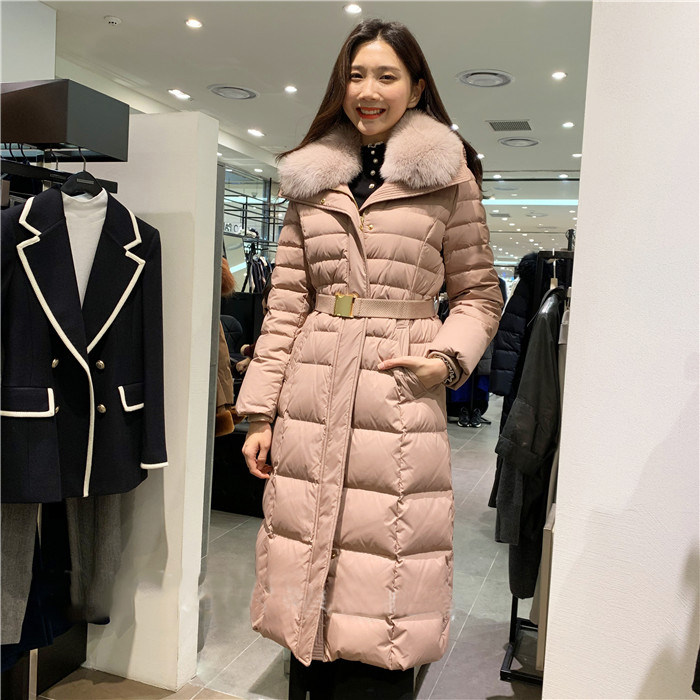 Hot sell elegant Lady into South Korea 21 Winter fox big fur collar with cap and body down dress J194PSG401