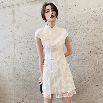 White evening dress little man 2021 new French short temperament birthday party dress skirt women can usually wear