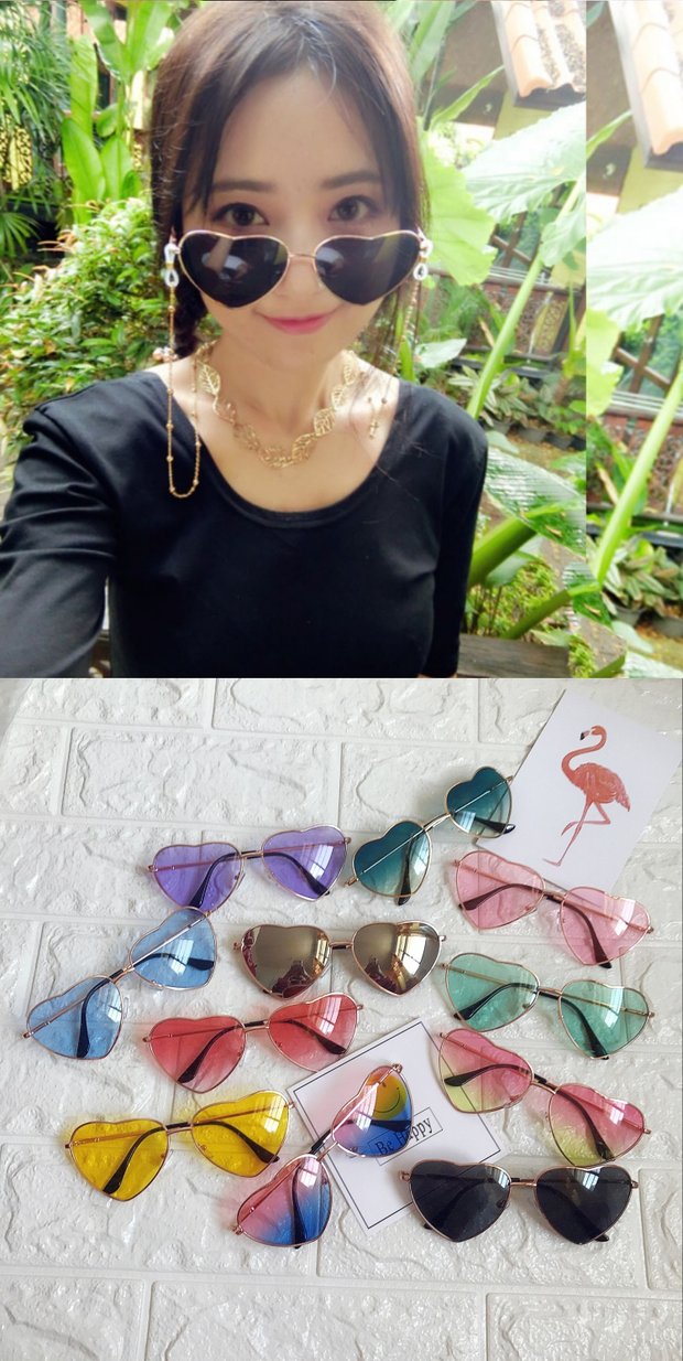 Phiên bản Hàn Quốc của phim phong cách biển retro retro tình yêu trái tim đào kính mát cô gái mềm mại trong suốt kính râm hình trái tim kính râm hàng hiệu