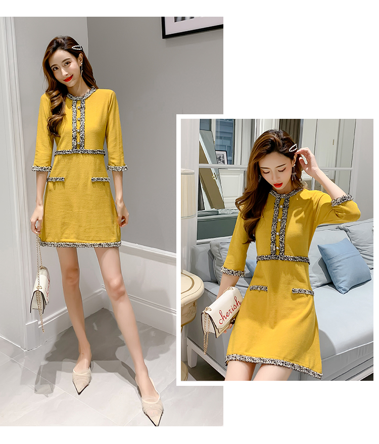 VK旗艦店 韓國小香風針織氣質排扣短袖洋裝