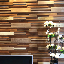 Solid wood mosaic background wall Nordic minimalist master bedroom log TV background wall decoration cafe solid wood background