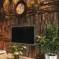 Solid wood mosaic TV background wall retro log mosaic three-dimensional weathered mosaic background wall decoration