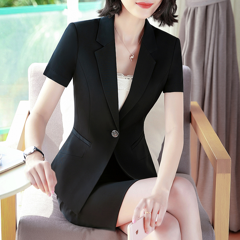 Thin Blazer for Women, Summer Professional Wear, Formal Short-Sleeve Workwear, Black Elegant Slim-Fit Small Suit Jacket