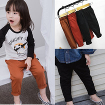 Korean version Fall boy pants male and female baby pure cotton wash water casual pants long pants baby elastic 100 lap pants black