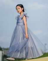 New AI sisha girl stars blue butterfly sleeves princess nepotism dress mesh yarn long style dress 61 shimmering dresses dress
