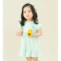 Summer new Korean version girl cotton spandex elastic lace collar splicing one-piece dress fresh lake green red long dress