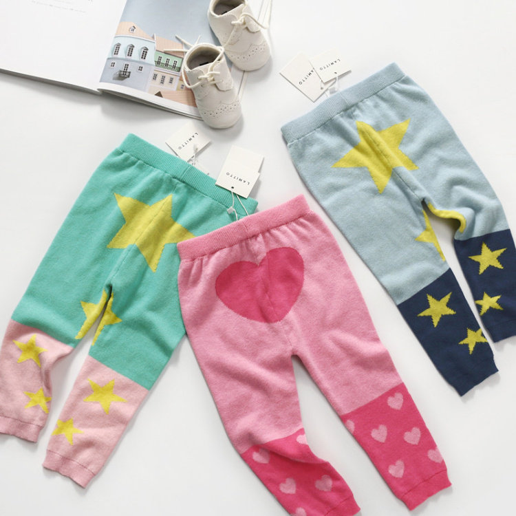 Spring Autumn Season New Pint 100 Hitch Long Pants Pink Loving Pure Cotton Internal Lap Pants Male And Female Baby Boy Green Knit Pants