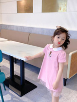 Summer dress new girl cute little bear foam sleeves Peter Pan pink yarn dress Dress Woman with dress