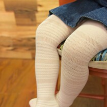 Early autumn and early autumn baby slim streaks pantyhose pure cotton long socks girl white spanish underpants socks grey mesh socks