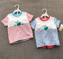Clear Barn Summer Money Suit Boy Suit Baby Boy Pure Cotton A Cotton Short Sleeve Striped T-shirt Shorts Suit 1-4