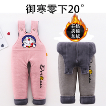 Baby boy thickening open strap cotton pants winter girls plus velvet warm quilted jumpsuit cotton pants baby cotton pants