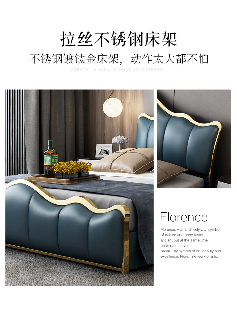 Giường ngủ bọc da sang trọng nhẹ Phong cách hậu hiện đại đôi lưới đỏ Hồng Kông phong cách phòng ngủ công chúa sang trọng 1,8 m Giường cưới - Giường giường tủ gỗ