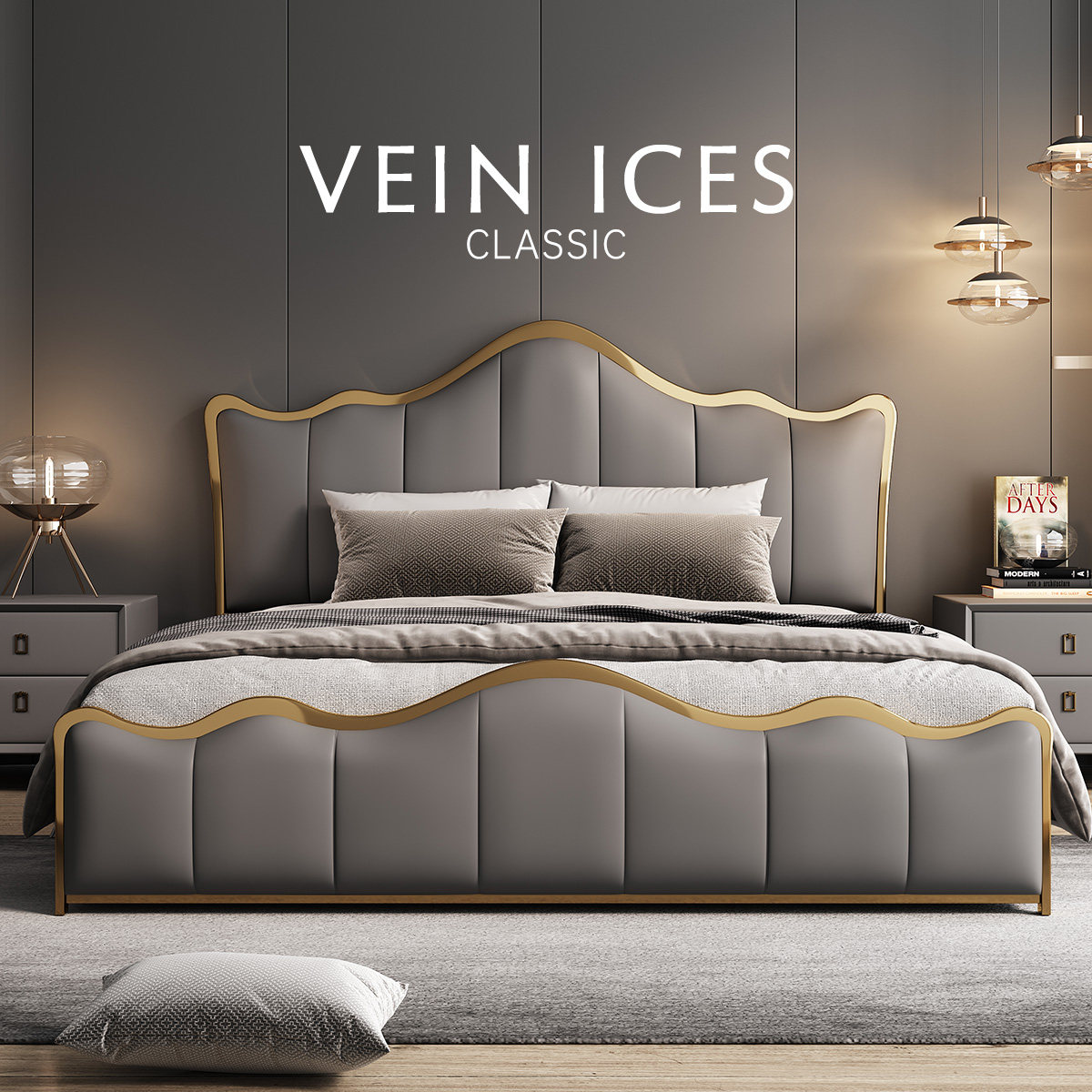 Willy-style light and extravagant bedroom with modern simplicity High-end atmosphere 2 Mizibian Crown High box genuine leather grey black-Taobao