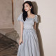 Gray bridesmaid dress 2021 new summer fairy temperament long section thin sister group evening dress skirt female simple atmosphere