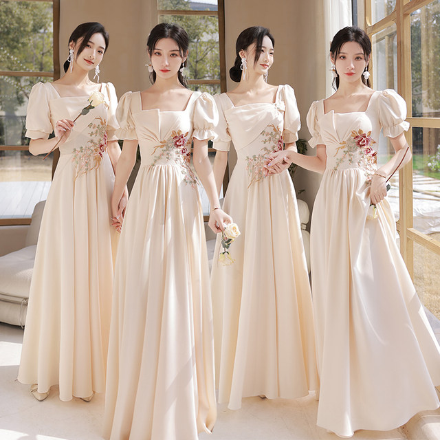 Bridesmaid dress Chinese 2022 new long section is thin spring and summer short-sleeved niche senior sisters group dress can be worn at ordinary times