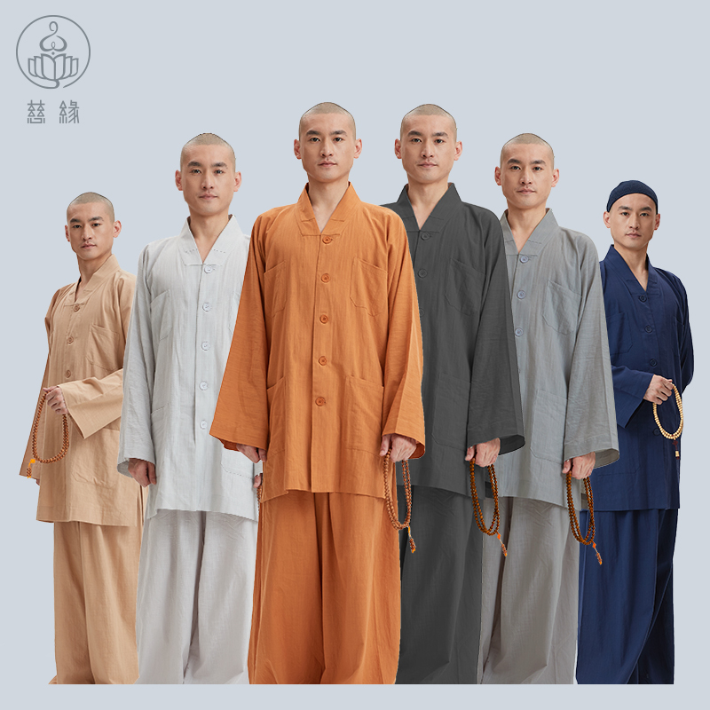 Cifringe monk served in spring and autumn with breathable cotton linen 70% sleeves Long sleeves monks Short coat machine washable monk Monk Clothing Suit-Taobao