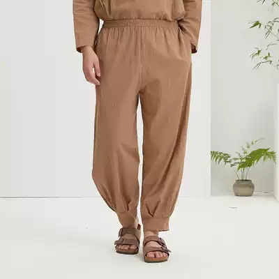 Ciyuan original Chinese style water washing cotton meditation lay room pants casual men loose tie pants 008