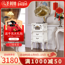 European-style solid wood phonograph retro big Speaker living room white vintage record player American vinyl record player