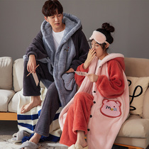 Couples pajamas womens winter thickened coral velvet long casual can wear flannel hooded home wear suit