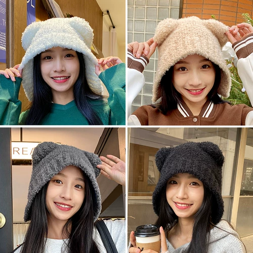 Универсальный удерживающий тепло шерстяной милый демисезонный шлем, вязаная шапка, с медвежатами