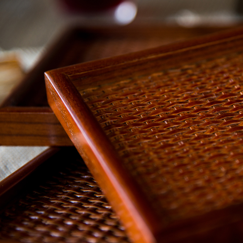 Ijarl m letters jia Japanese the cane top service up the tray household creative compote square wood slippery ground tea wooden tray
